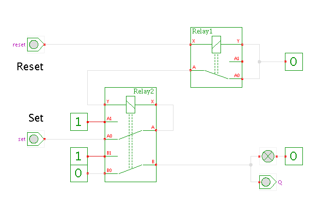 relay-based SR flipflop (two relays) screenshot