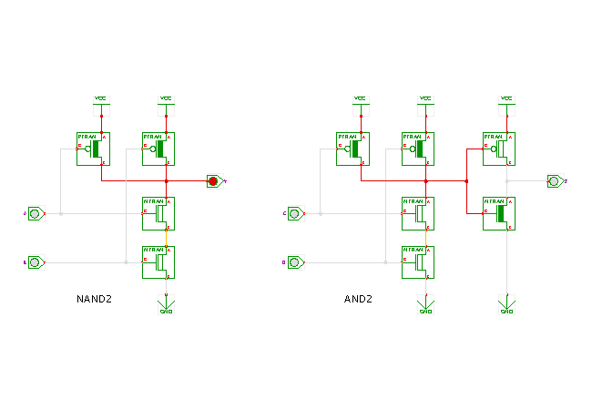 CMOS two-input NAND and AND gates screenshot