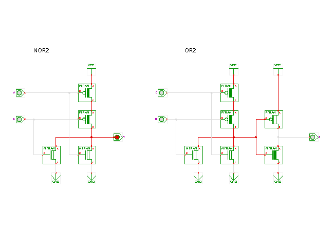 CMOS two-input NOR and OR gates screenshot