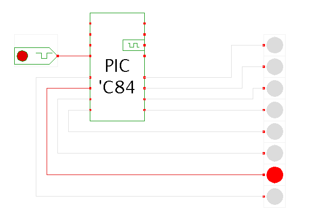 PIC16C84 microcontroller demonstration (nightrider, internal clocked) screenshot